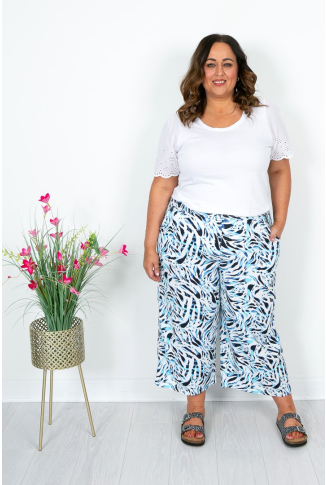 Blue Printed Linen Culottes