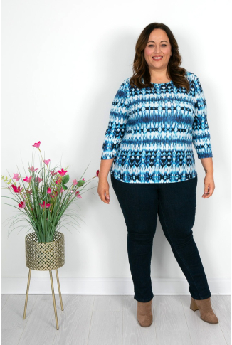 Mixed Blue Tie Dye Print Top