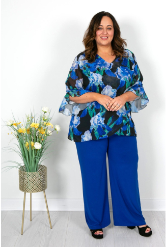 Blue Iris Print Chiffon Top