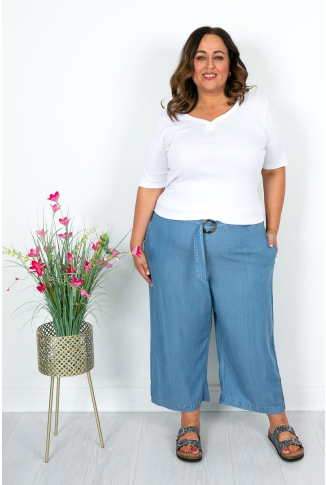 Light Denim Belt Detail Culottes