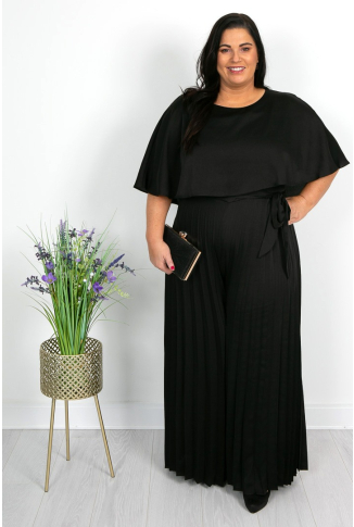 Black Pleated Cape Jumpsuit - Online Exclusive