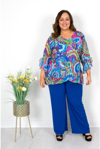 Azure Blue Pink & Lime Green Chiffon Top 