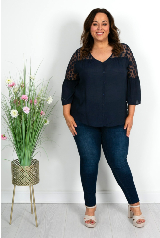 Navy Top with Polka Dot Detail