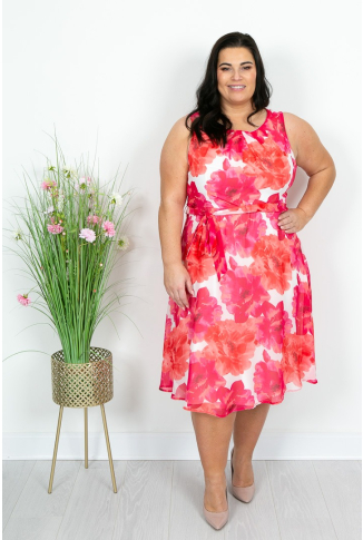 Pink Floral Chiffon Dress