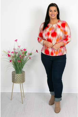 Coral, Red & Pink Dab Print Top