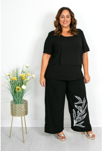 Black Leaf Print Two Piece