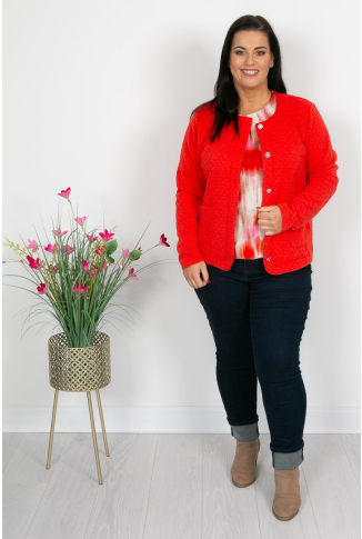 Coral Red Textured Button Detail Jacket