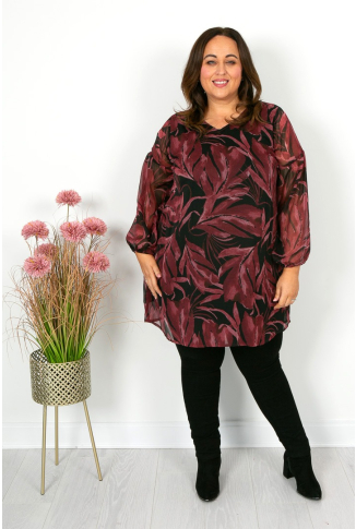 Burgundy Print Chiffon Tunic