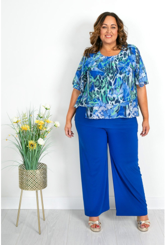 Blue Animal Chiffon Overlay Top