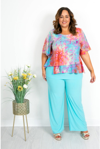 Aqua & Coral Burnout Overlay Top