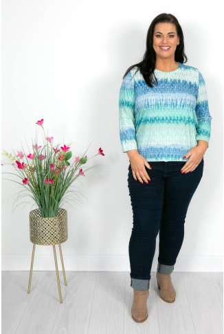 Ombre Print Jersey Top in Greens & Blues
