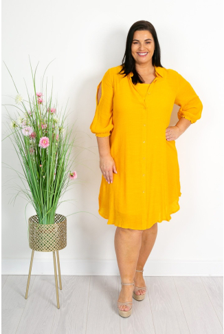 Shirt Dress with Cold Shoulder Detail in Yellow-Online Exclusive