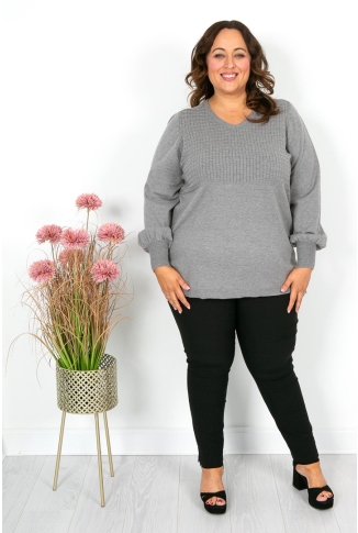 Soft Grey V-Neck Longline Knit