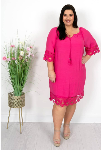 Cerise Crochet Hem Dress