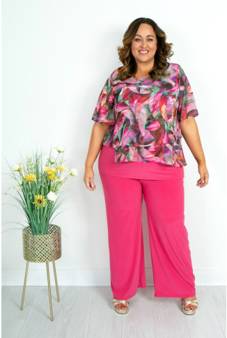 Pink Abstract Chiffon Overlay Top