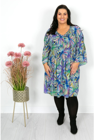 Blue Purple Green Pleat Dress - Online Exclusive