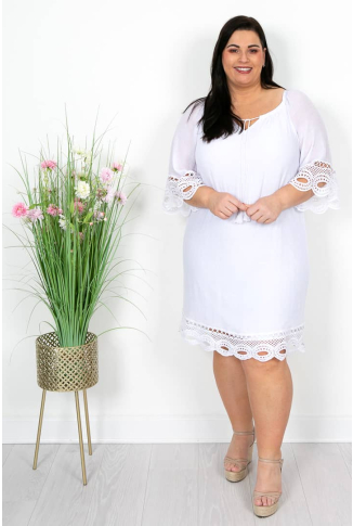 White Crochet Hem Dress