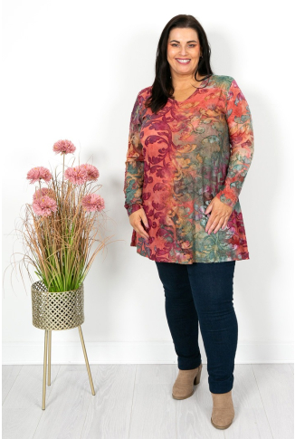 Terracotta & Sage V Neck  Burnout Tunic