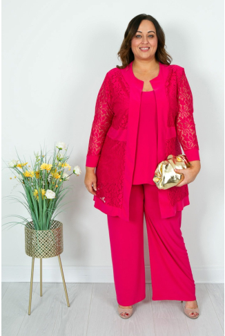 Fuchsia Pink Lace Cami & Jacket Set