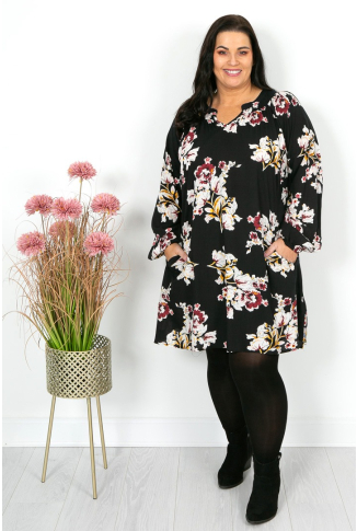 Black Floral Tunic Dress