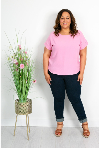 Baby Pink Turn Back Drop Sleeve Top