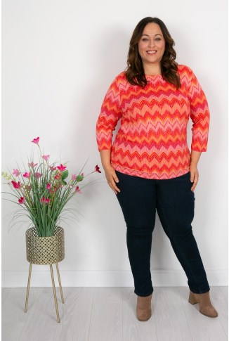 Pink & Red Chevron Print Elasticated Hem Top