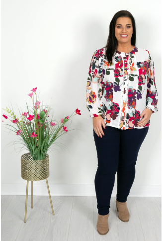 Ivory Print Top with Button Detailing 