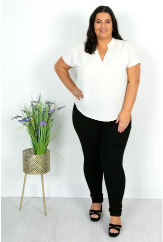 Cream Embossed Notch Neck Top