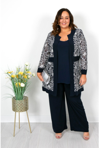 Navy & Ivory Lace Jacket & Cami Set