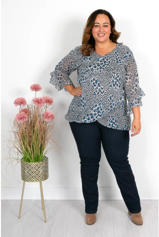 Silver Animal Print with Blue Chiffon Top
