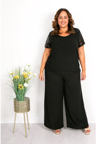 Black Sequin Sleeve Top
