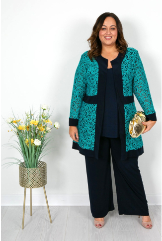 Sea Green & Navy Jacket & Cami Set