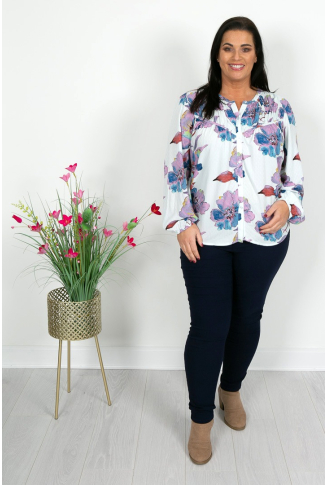 White & Lilac Print Top