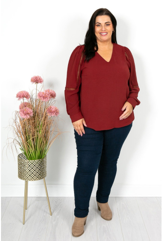 Rust V Neck Top with Inset Detail