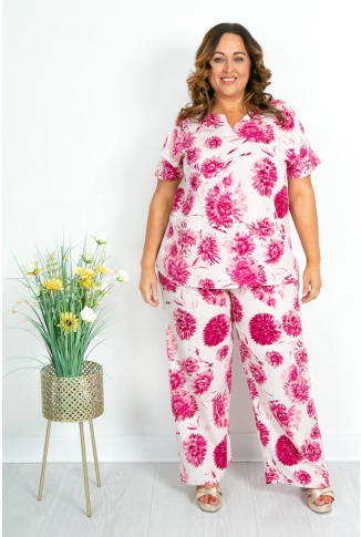 Linen & Cotton Blend Pink Floral Top