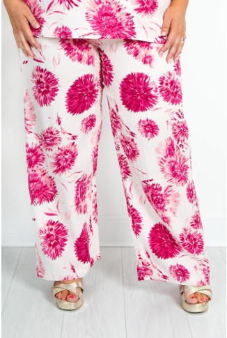 Linen & Cotton Blend Pink Floral Trousers 