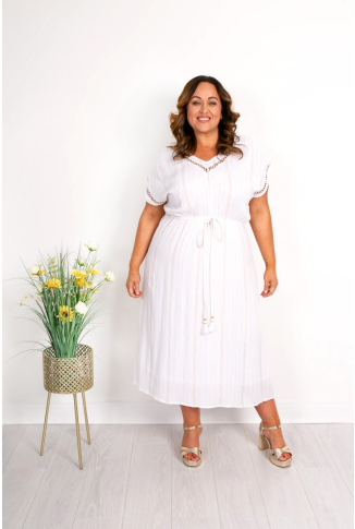 White & Rose Gold Lurex Dress