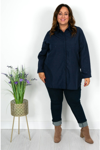 Navy Shirt with Rhinestones