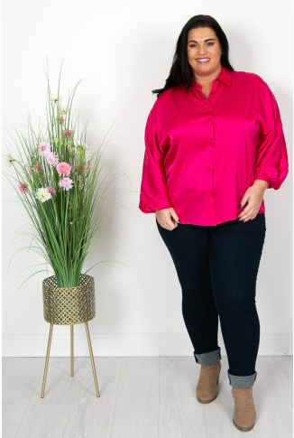 Hot Pink Satin Feel Shirt-Online Exclusive
