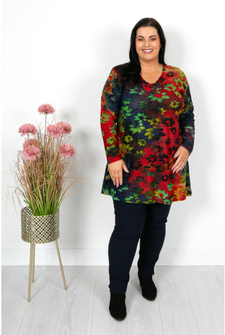 Red & Navy Abstract Petal Print Tunic