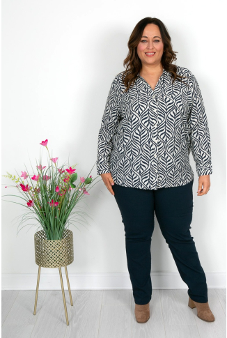 Abstract Leaf Print Shirt in Navy