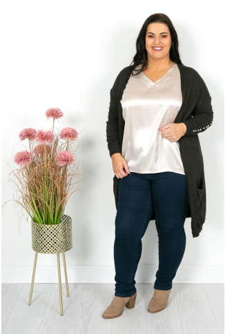 Grey Knit with Pearl Trim