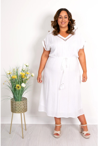 White & Silver Lurex Dress