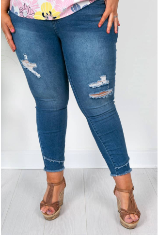 Denim Distressed Raw Hem Jeans