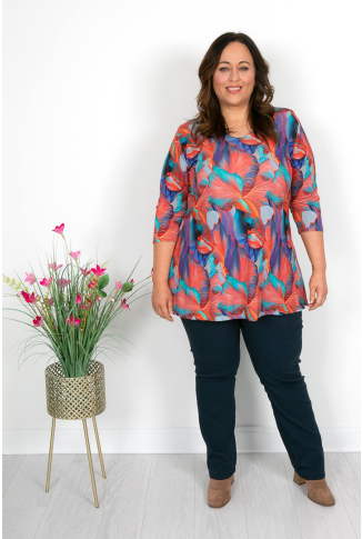 Coral & Purple Leaf Print Tunic