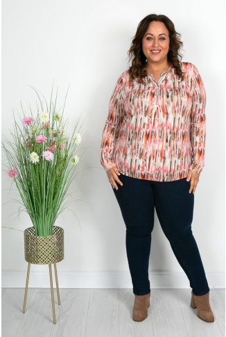 Soft Coral & Khaki Jersey Top