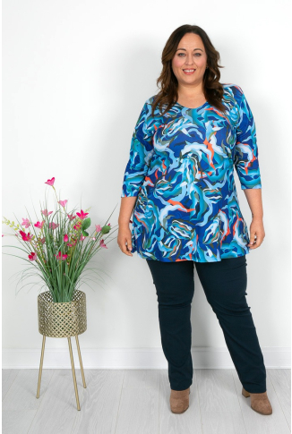 Blue & Coral Abstract Swirl Tunic