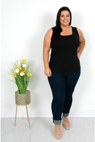 Black Square Neck Cotton Top