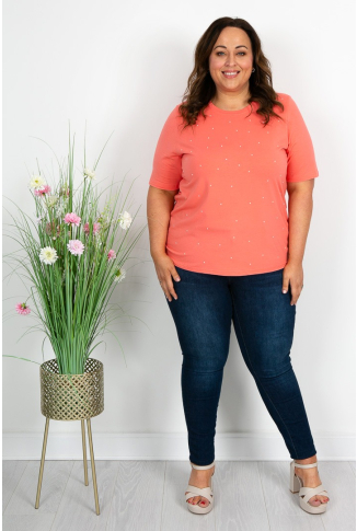 Coral Pearl Detail T Shirt