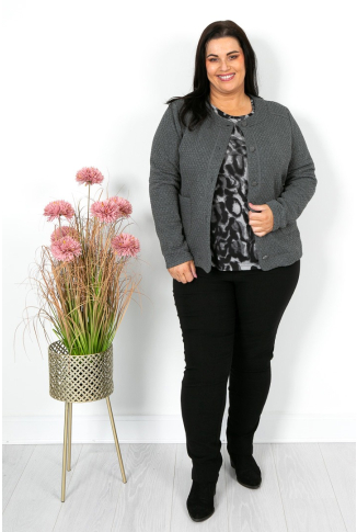 Charcoal Grey Textured Button Jacket